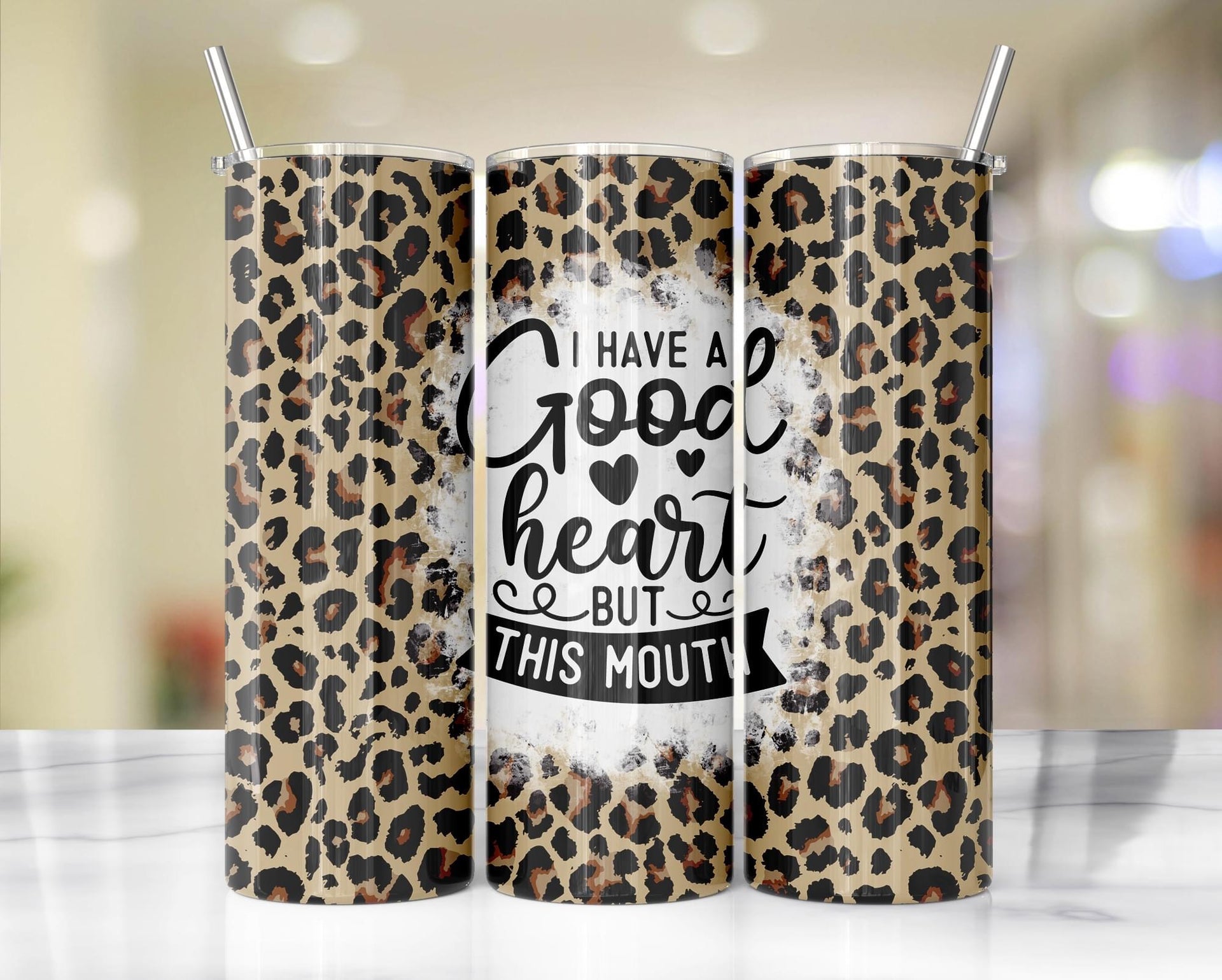 Heart Leopard Print 32 oz Water Bottle – LB Personalized Design