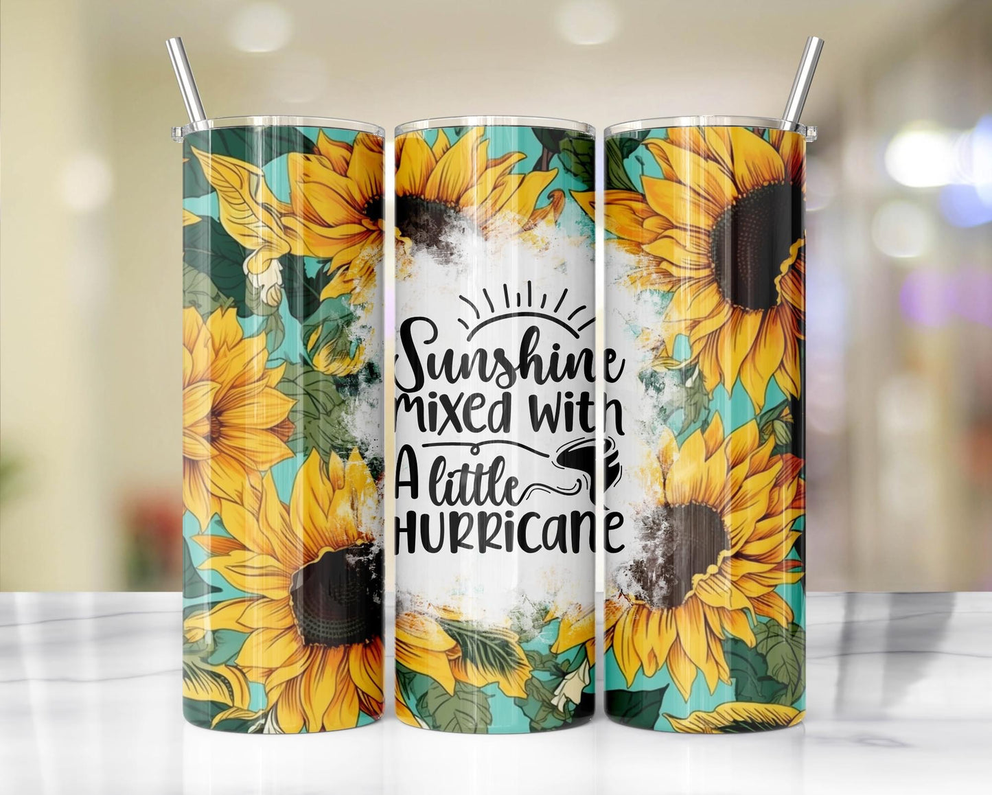 Sunshine Mixed With a Little Hurricane Sunflower Tumbler