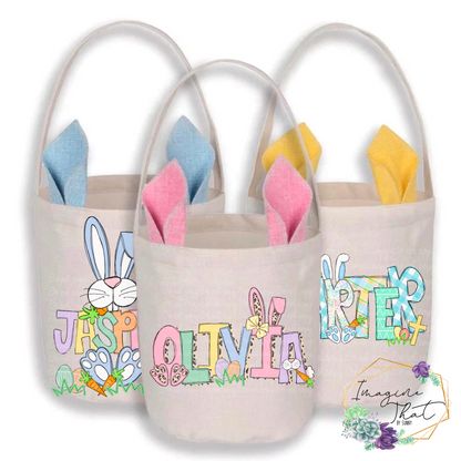 Pastel Leopard Print Easter Bunny Custom Linen Easter Basket