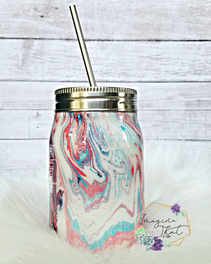 Red, White, & Boozy Hydrodipped Glitter Mason Jar Tumbler