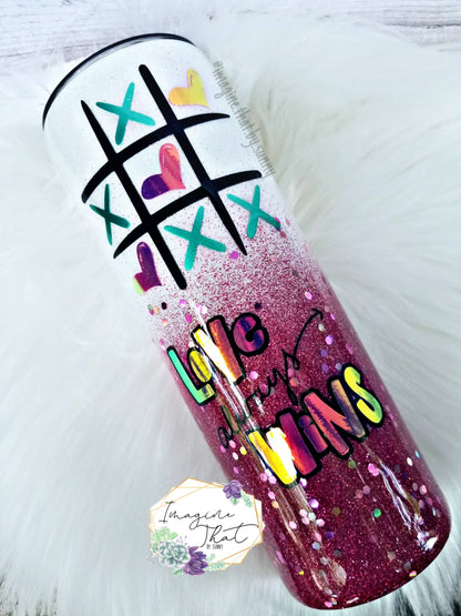 Love Always Wins Tic-Tac-Toe Glitter tumbler