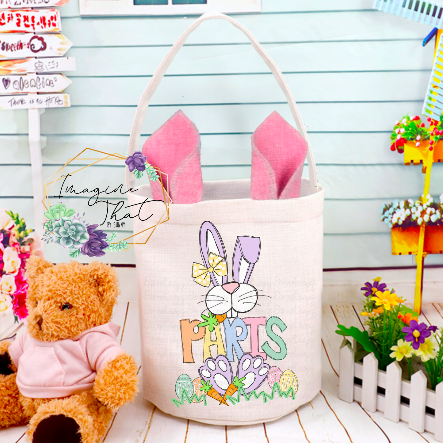 Easter Bunny Custom Linen Easter Basket (six color choices)