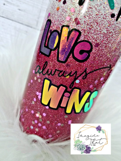 Love Always Wins Tic-Tac-Toe Glitter tumbler