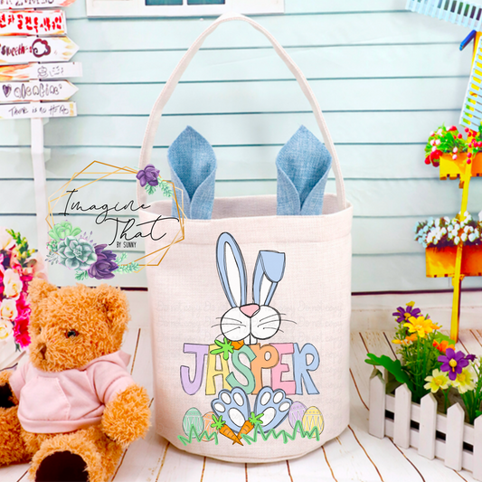 Easter Bunny Custom Linen Easter Basket (six color choices)