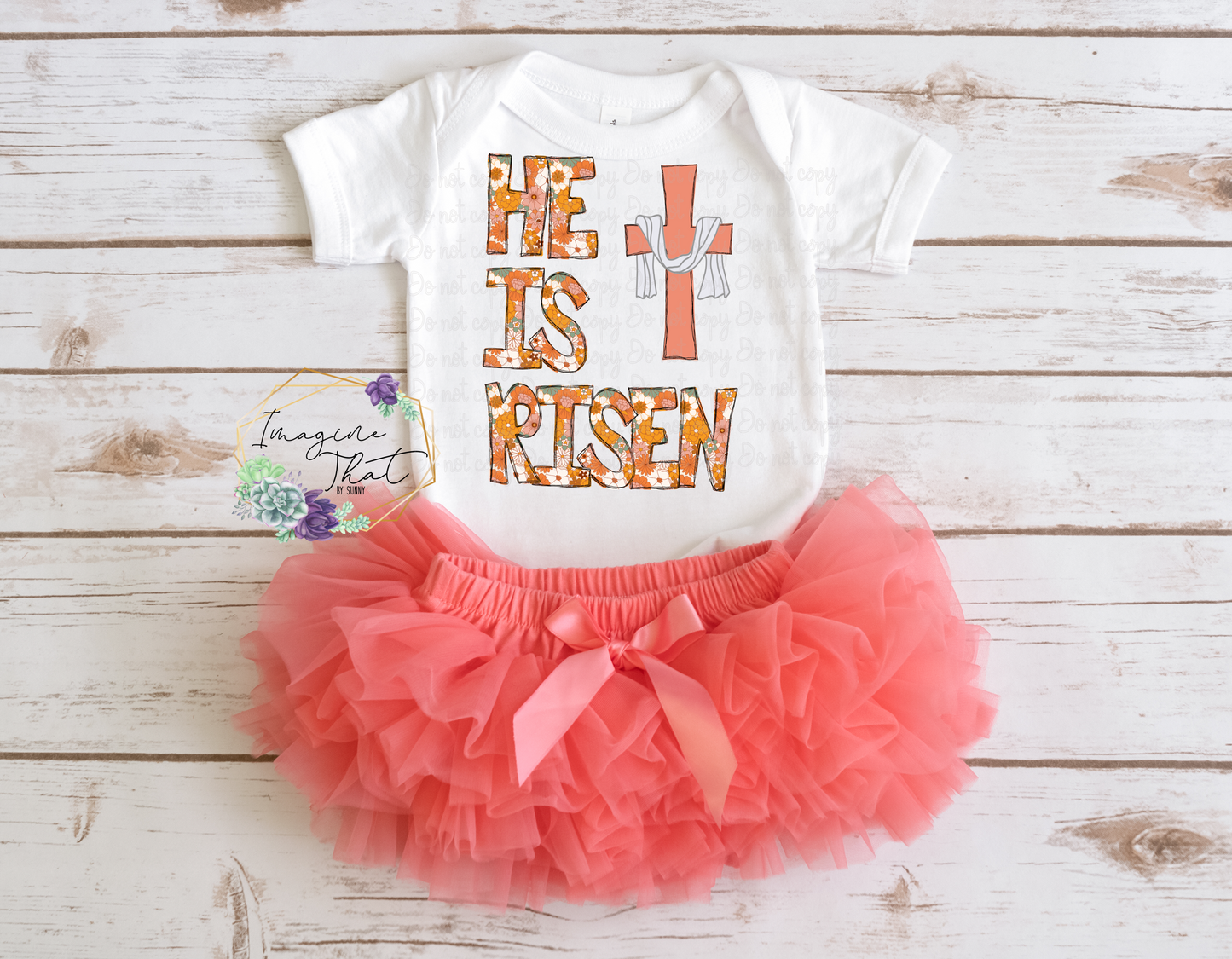 He Is Risen Coral Boho Onesie